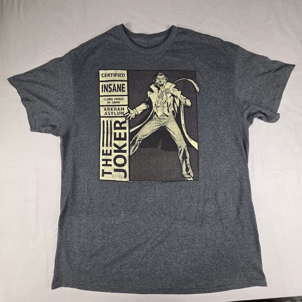 DC Comics The Joker "Certified Insane" Arkham Asylum Graphic T-Shirt Gray Heathe